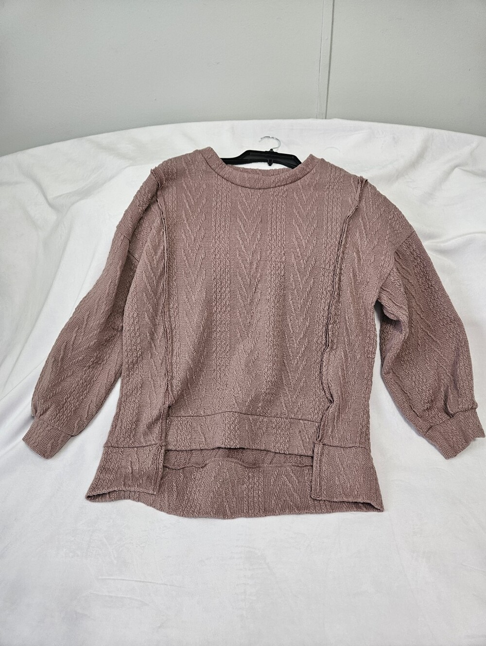 Textured Crewneck Sweater in Dusty Mauve